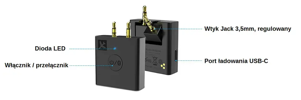 B05 2x Nadajnik Bluetooth 1Mii 2xAUX Jack 3.5 10m