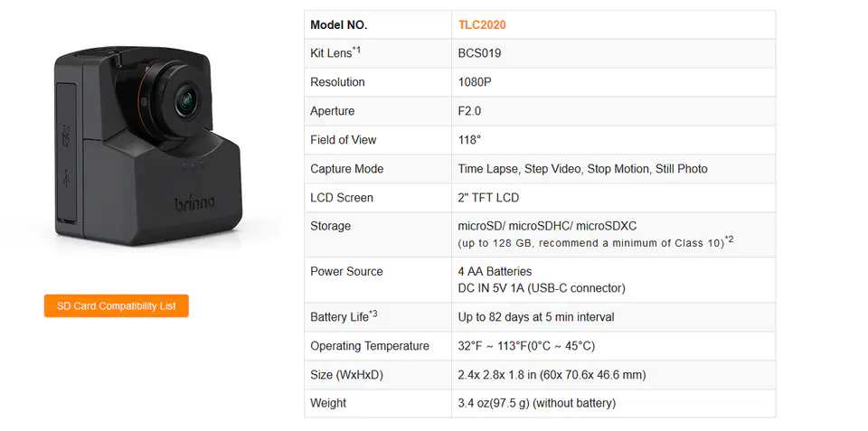 Brinno HDR FHD Time Lapse Camera TLC2020 4xAA