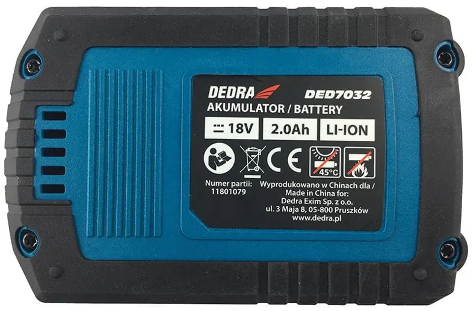 Akumulator 18V Dedra DED7032 tabliczka znamionowa