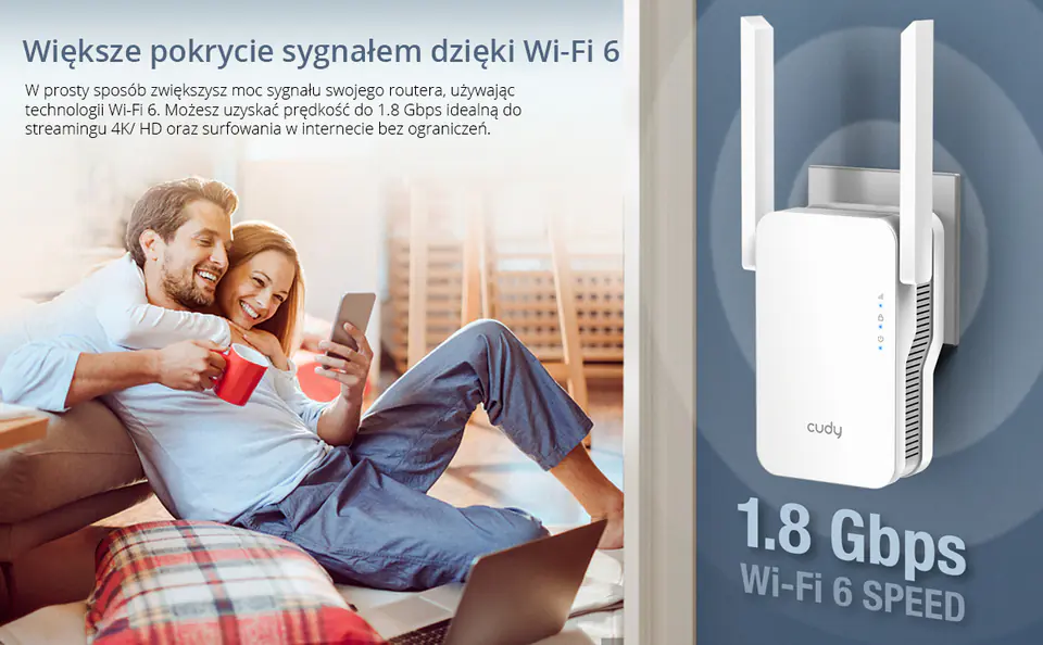 Repeater Cudy RE1800 MESH LAN/WAN Wi-Fi 6 AX1800