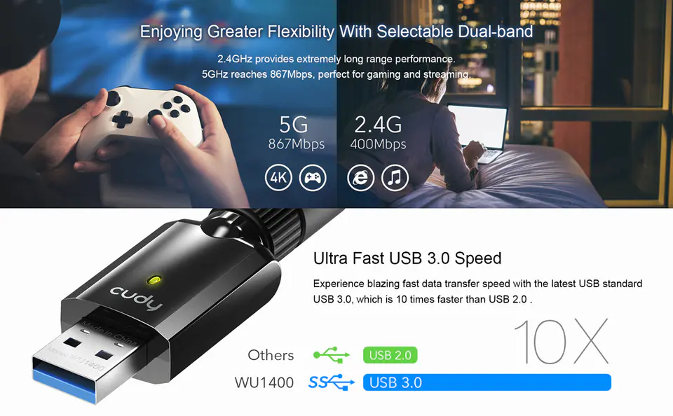 Karta sieciowa USB 3.0 Wi-Fi 5 AC AP HG WU1400