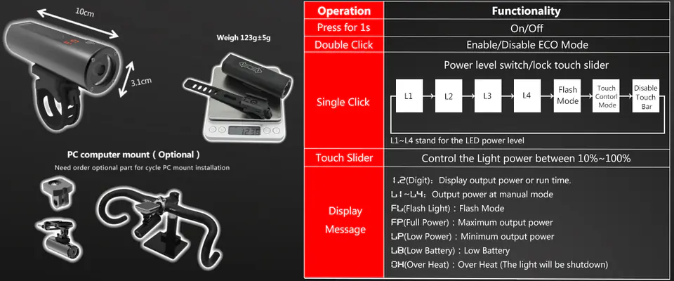 Front bicycle light Navi600 3350mAh 600lm