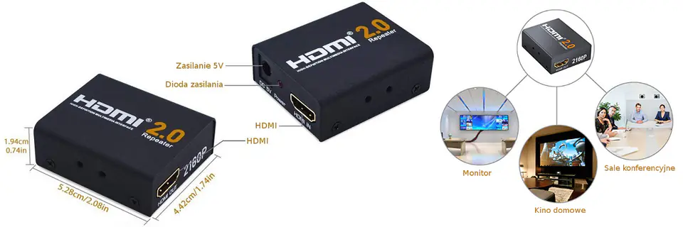 HDMI Repeater, wzmacniacz 4Kx2K Spacetronik HDRE02