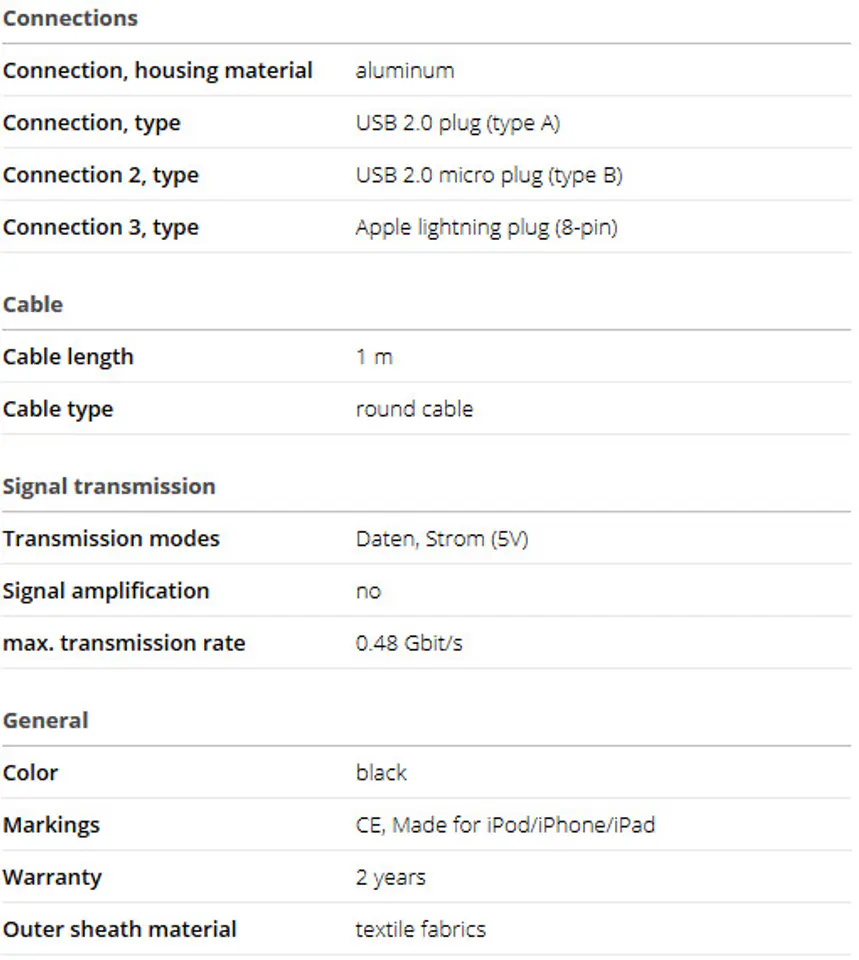 USB - microUSB + Apple Lightning Goobay cable 1m