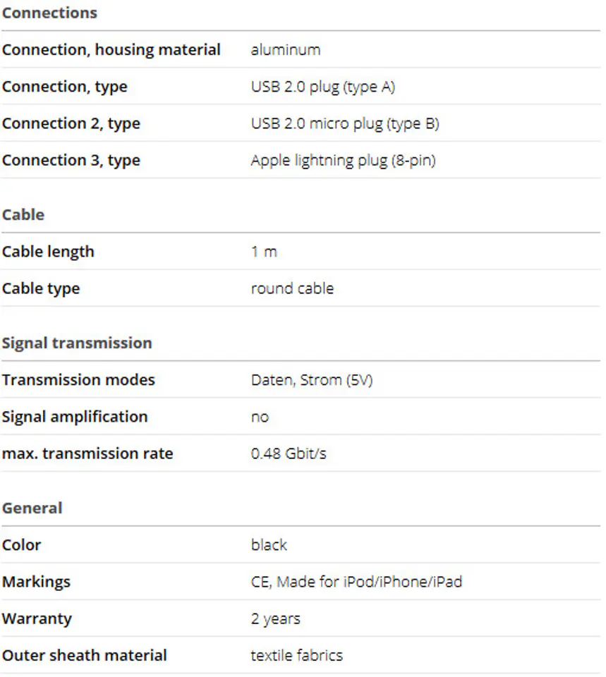 Kabel USB - microUSB + Apple Lightning Goobay 1m