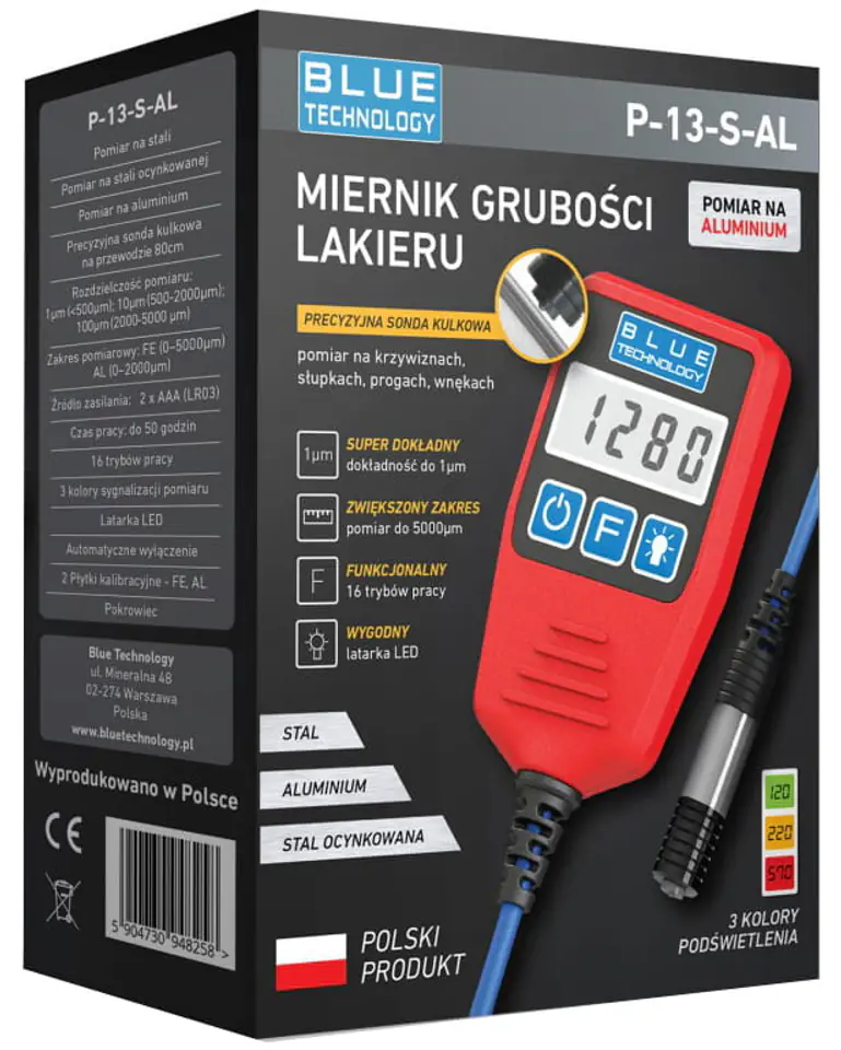 Miernik grubości lakieru Stal, ocynk, aluminium P-13-S-AL 5000mikr.