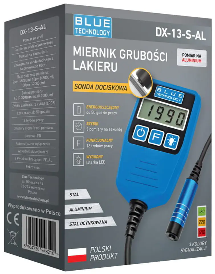 Opakowanie miernika grubości lakieru DX-13-S-AL