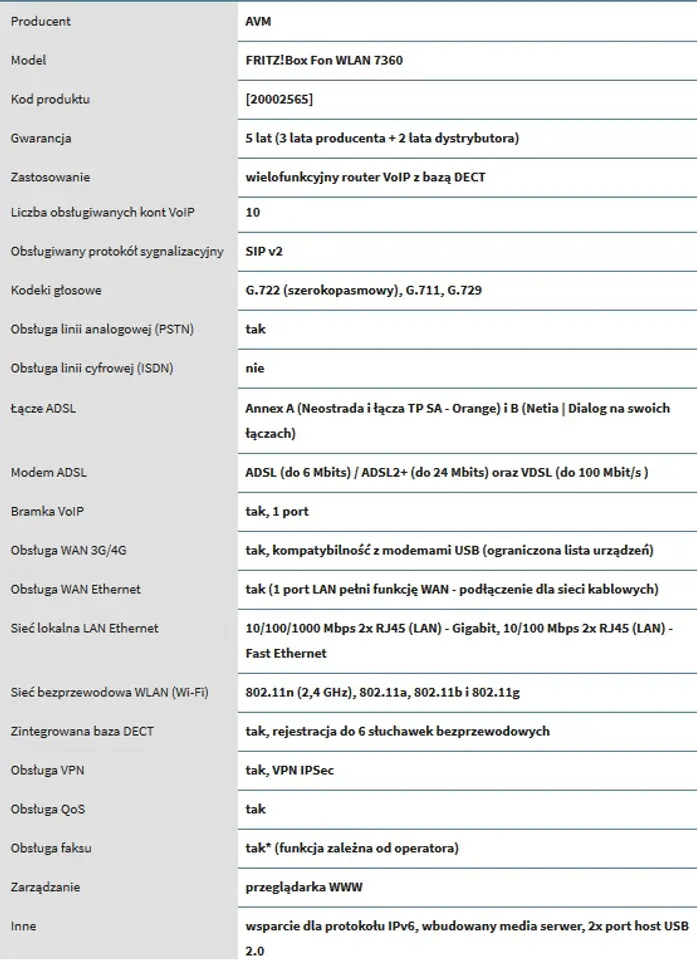 Fritz! Box 7369 Router N 2.4GHz 300Mbps ADSL USB