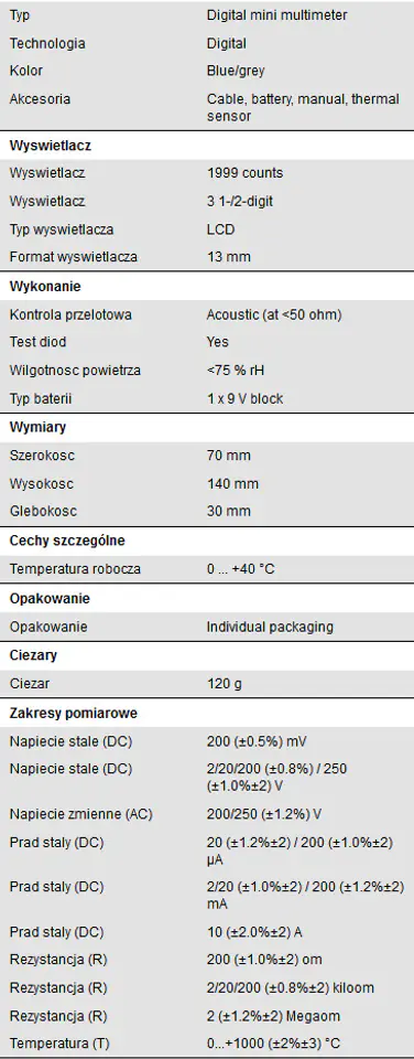Digital multimeter 10A AC DC PeakTech 1070