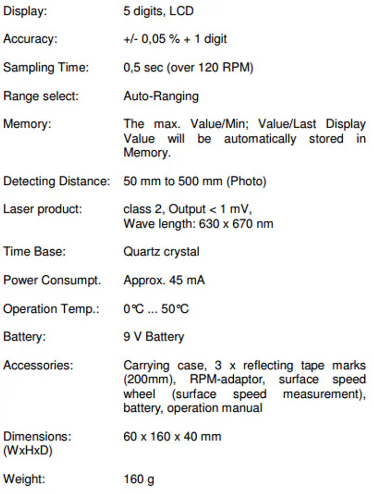 Contact photo tachometer PeakTech 2795