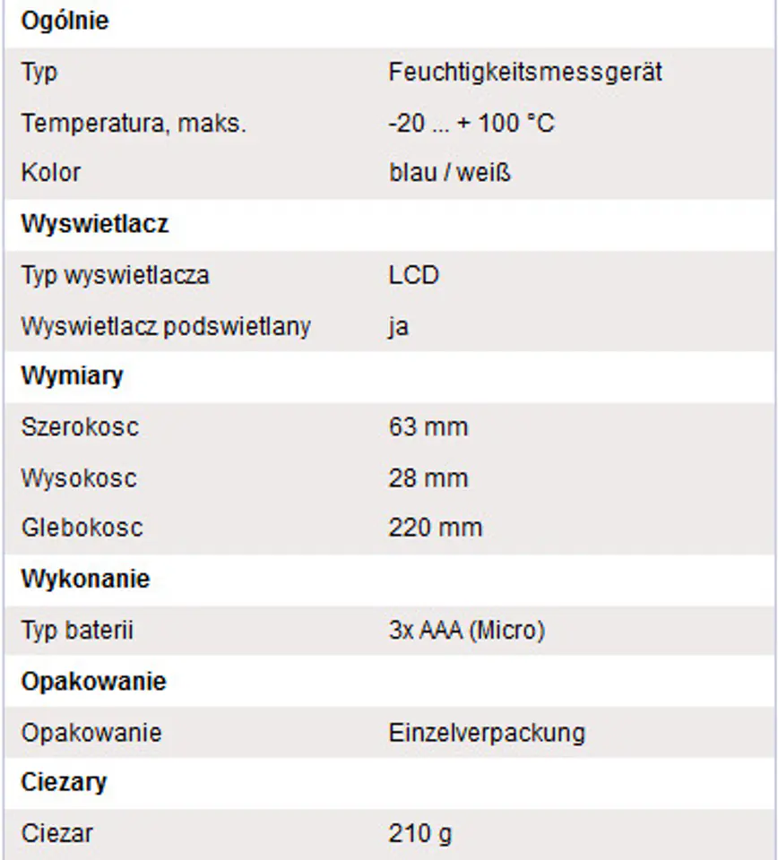 Termohigrometr z punktem rosy PeakTech 5039