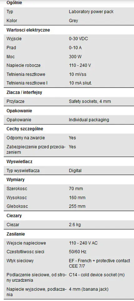 Zasilacz laboratoryjny 30V 10A PeakTech 6226