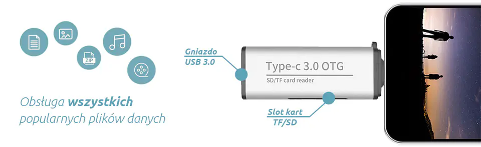 Czytnik kart SPU-CR03 USB-C na SD. micro SD. USB