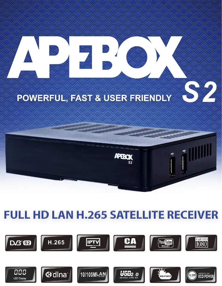 APEBOX S2 WiFi H.265 IPTV Xtream Stalker cccam M3U