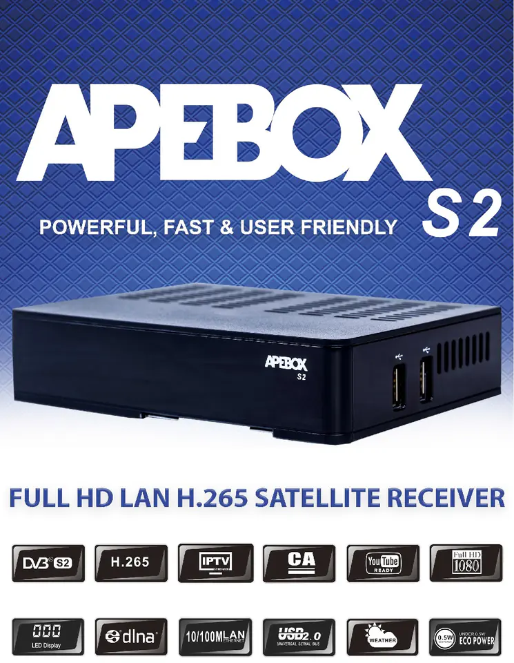 APEBOX S2 WiFi H.265 IPTV Xtream Stalker ccam M3U