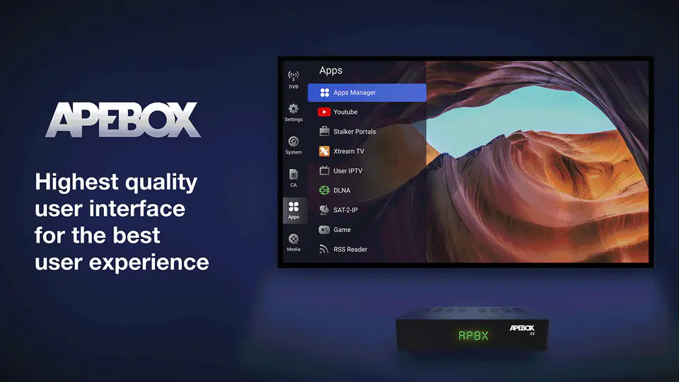 APEBOX S2 WiFi H.265 IPTV Xtream Stalker ccam M3U