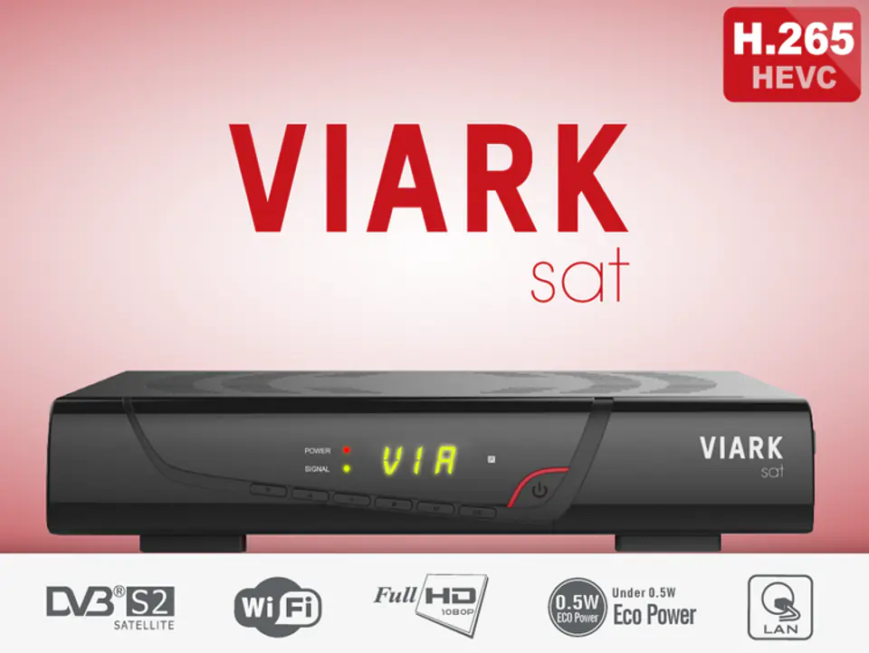 Viark Sat-Full HD DVB-S2 Digital satellite receiver Multistream H.265/HEVC,  with LAN, USB WiFi antenna and AC card reader