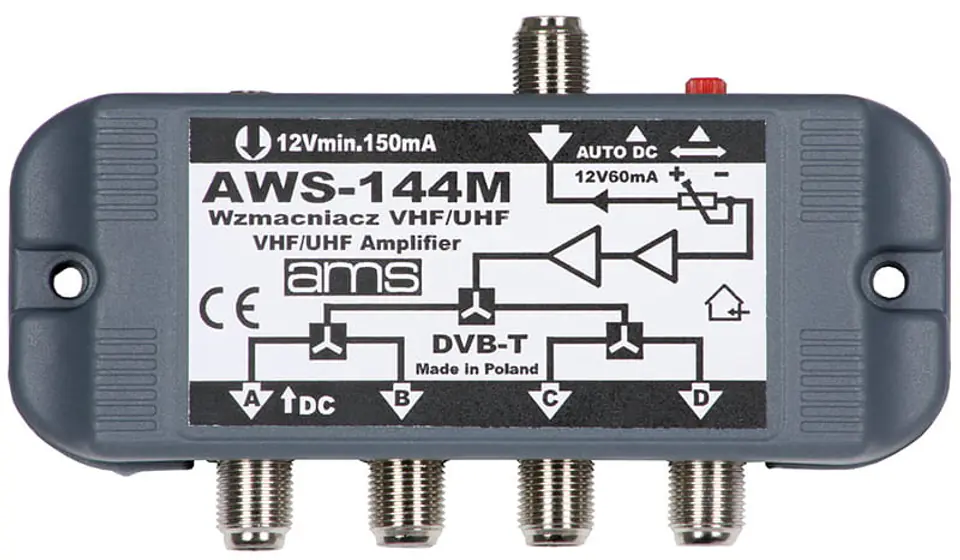 Wzmacniacz antenowy AWS-144M Wzmocnienie narastające [dB]: 14/17