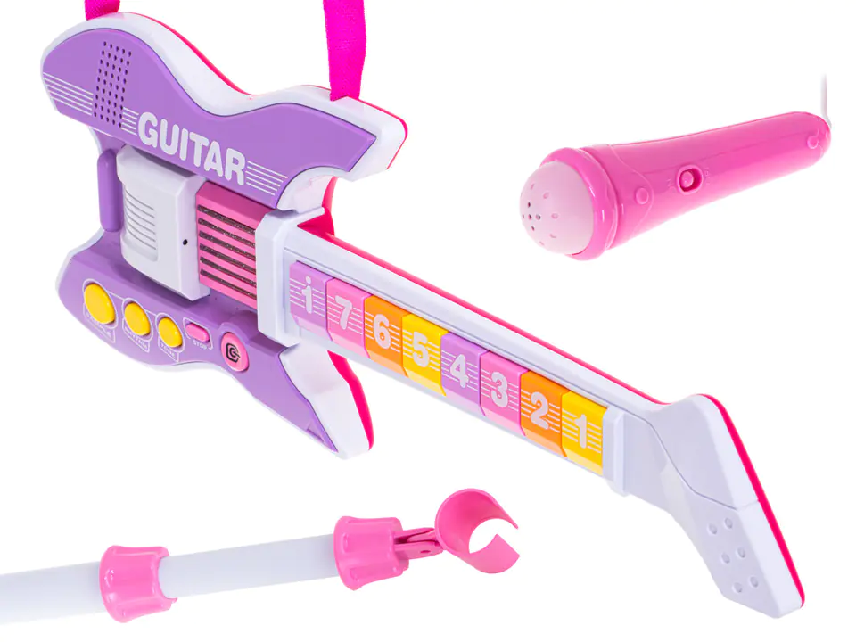 Gitara elektryczna rockowa z mikrofonem fioletowa