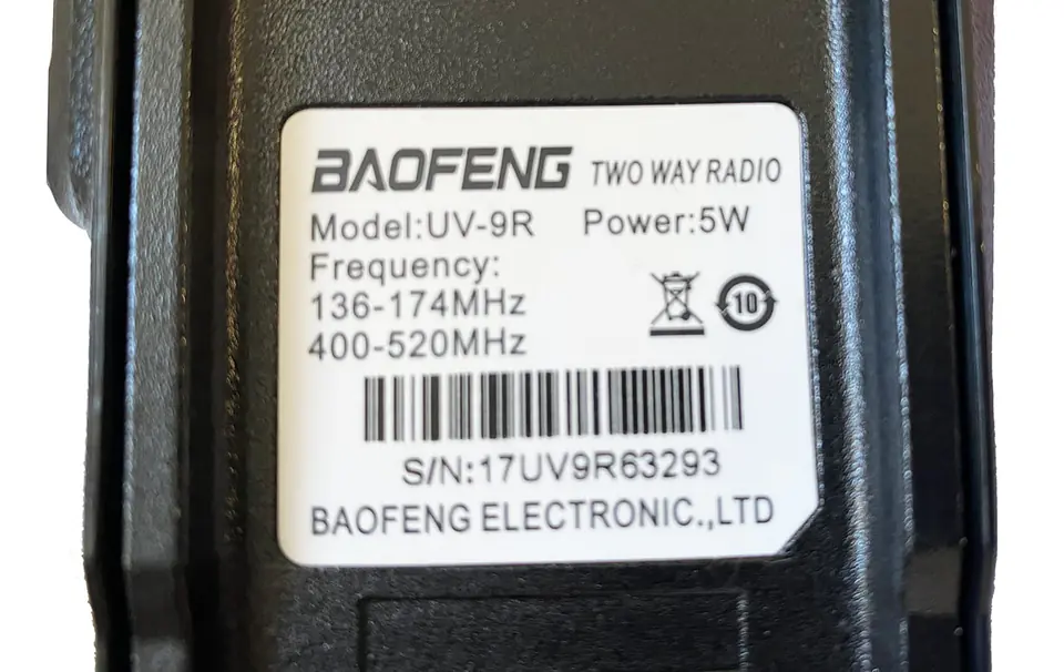 Tabliczka znamionowa Baofeng 5W