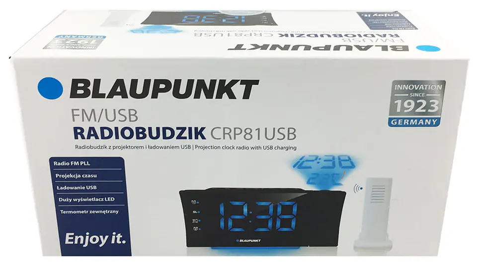 Opakowanie radiobudzika z ładowarką USB Blaupunkt CRP81