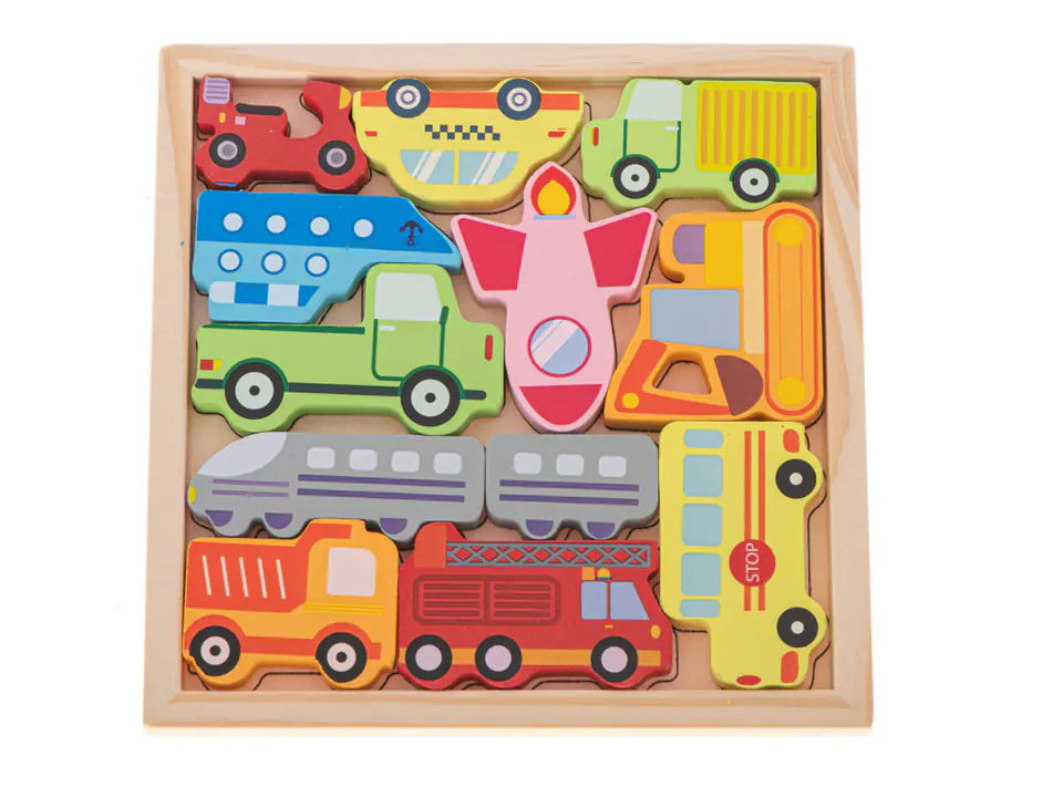 Wooden jigsaw to match vehicle shapes