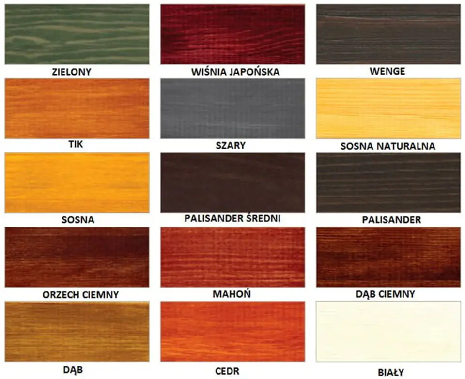 Paleta kolorów produkowanych impregnatów