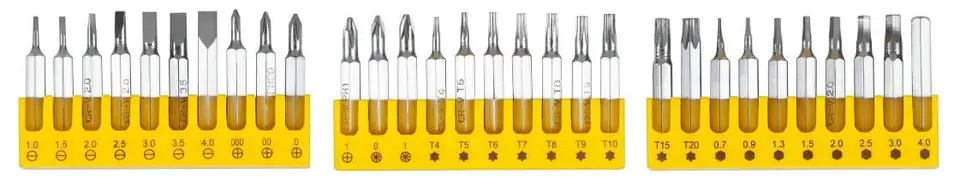 Zestaw precyzyjnych końcówek wkrętakowych