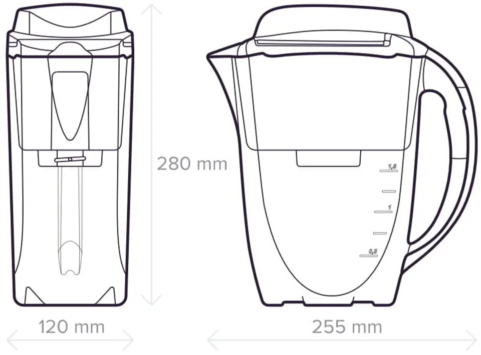 Wymiary dzbanka Aquaphor J. Shmidt 500
