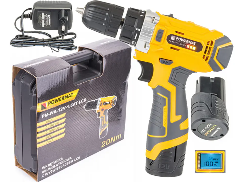 Wkretarka wiertarka bezprzewodowa PM-WA-12V-1.5AT-LCD