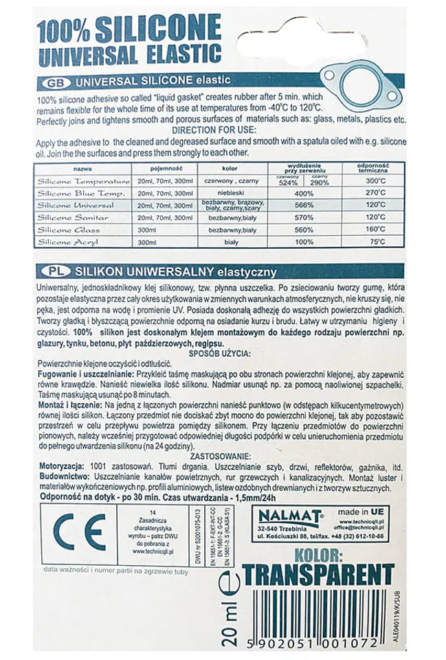 Silikon uniwersalny S-072 bezbarwny