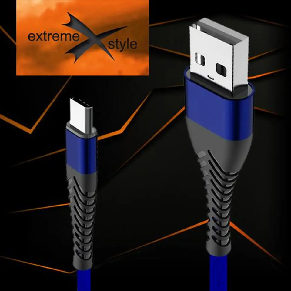 Kabel USB Typ-C z oplotem Spider (3 m, niebieski)