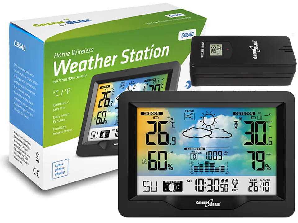 Stacja pogody GreenBlue GB540 z bezprzewodowym czujnikiem zewnętrznym