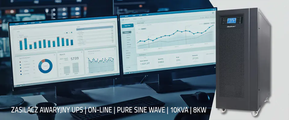 Qoltec Uninterruptible Power Supply (UPS| On-line | Pure Sine Wave | 10kVA | 8kW | LCD | USB (0NC)