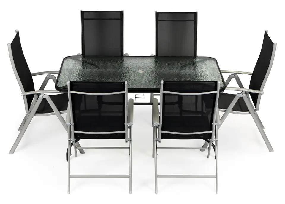 Garden set glass table + 6 chairs set for 6 people