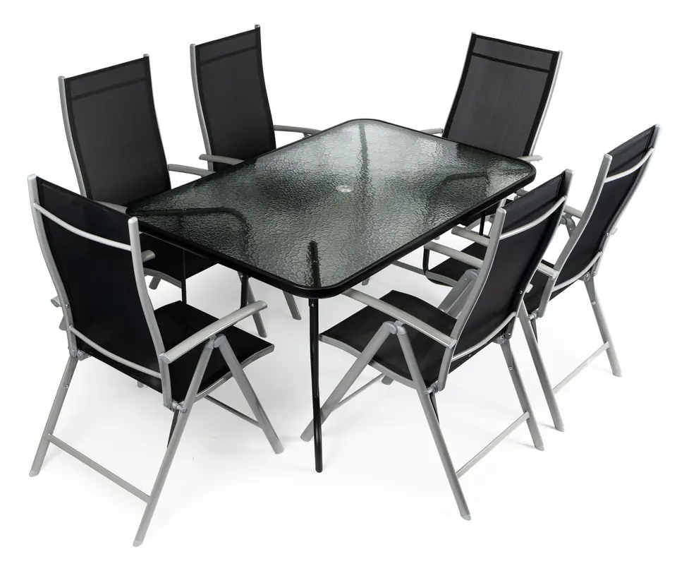 Garden set glass table + 6 chairs set for 6 people