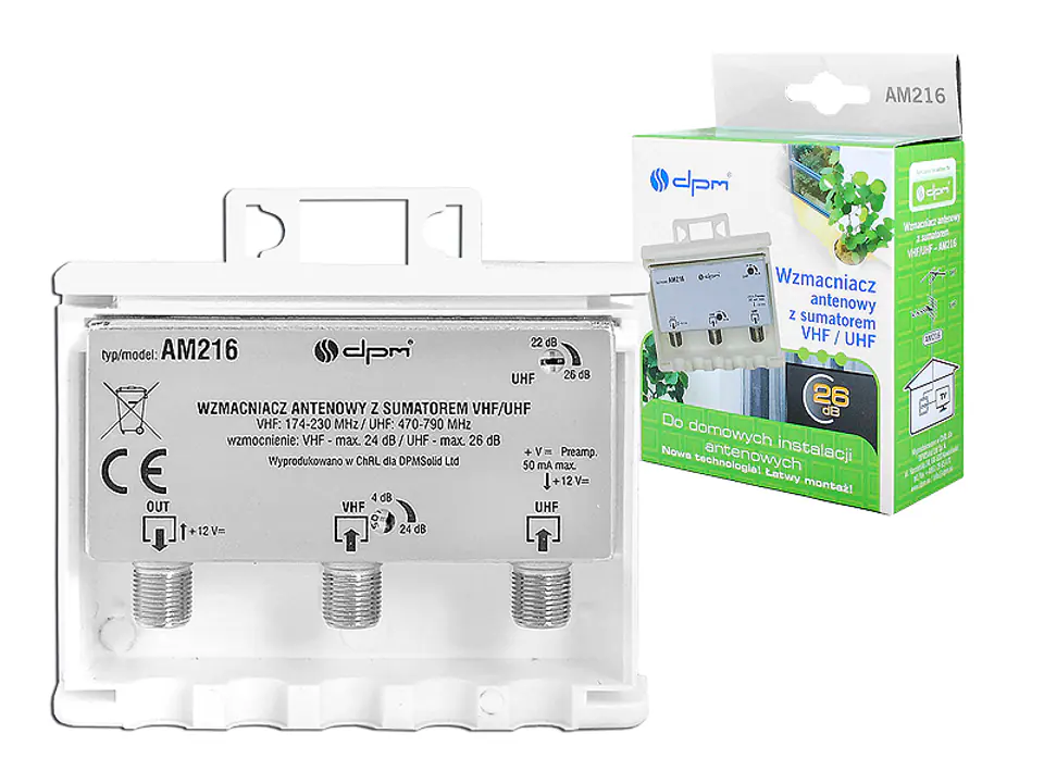 12V antenna amplifier with VHF+UHF adder, gain control, VHF max.30dB ...