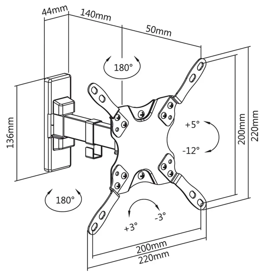 Wymiary wieszaka TV Cabletech