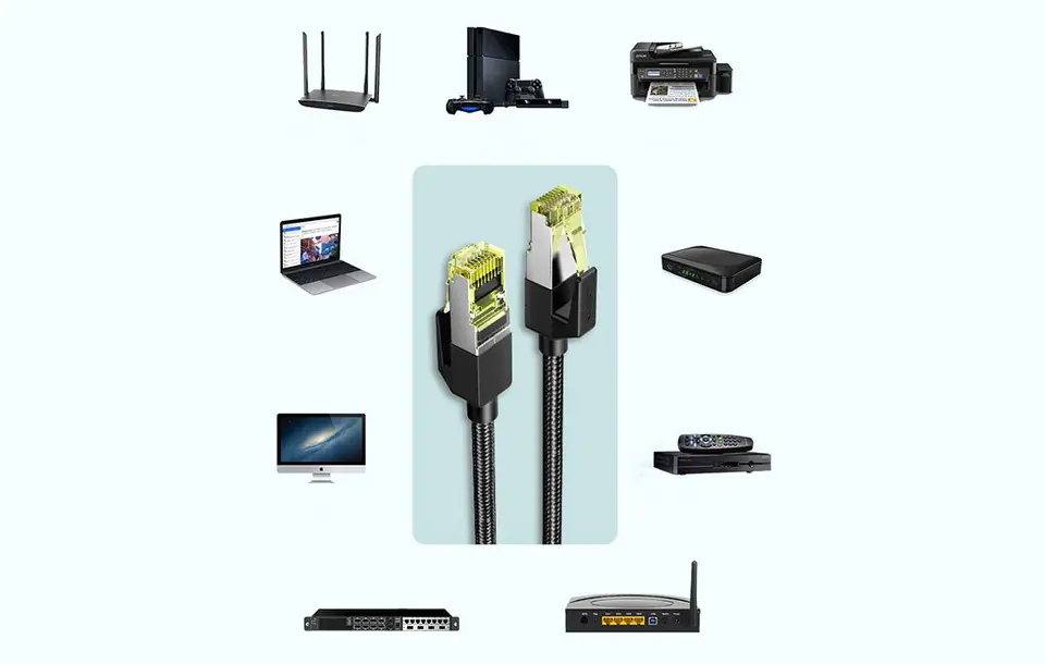 UGREEN NW150 Kabel sieciowy w oplocie, Ethernet RJ45, Cat.7, F/FTP, 0.5m (czarny)