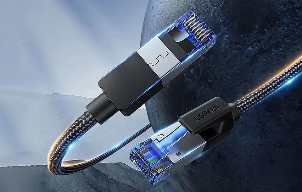 UGREEN NW153 Kabel sieciowy w oplocie, Ethernet RJ45, Cat.8, F/FTP, 1.5m (czarny)