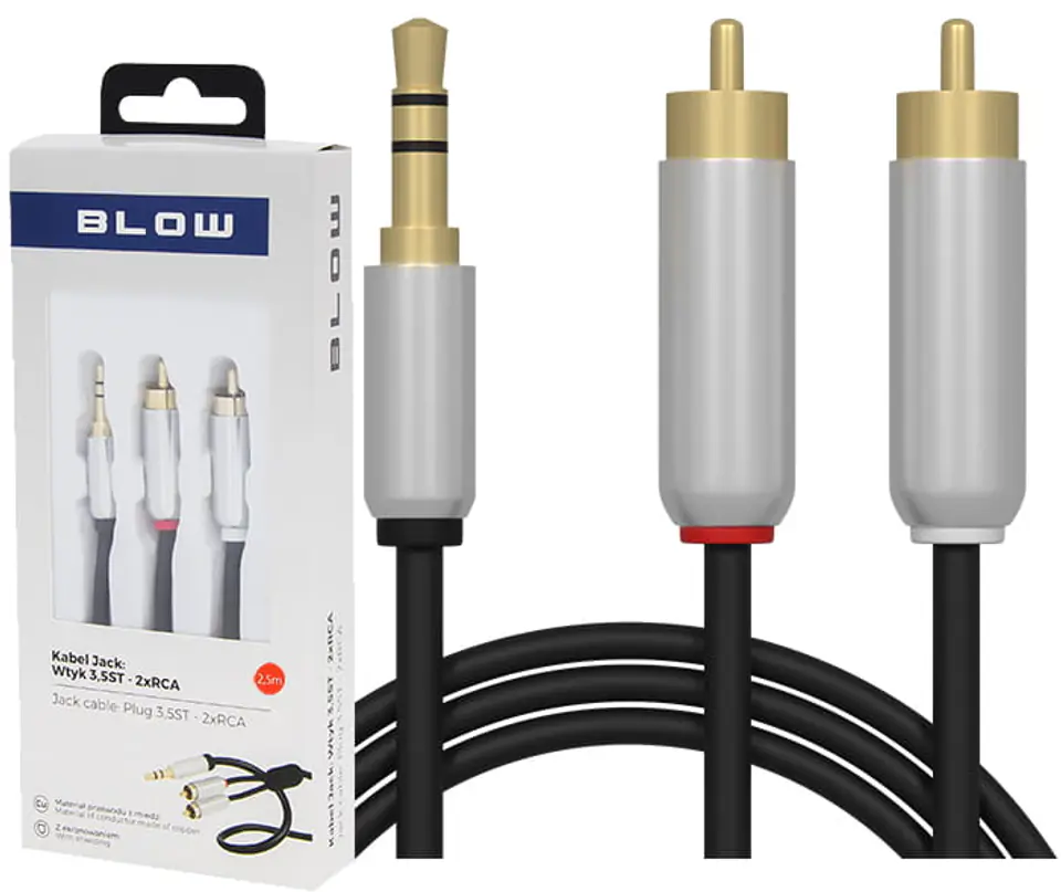 Kabel Jack 3,5 stereo na dwa wtyki RCA 