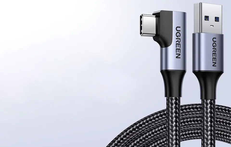 USB to USB-C cable, angled UGREEN US385, 3A, 1m (black)