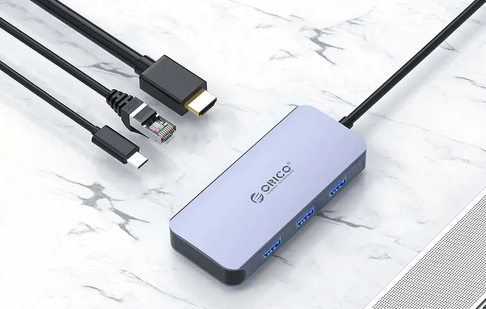 Orico 6in1 Hub Adapter, HDMI 4K + 3x USB 3.0 + RJ45+ USB-C PD 100W