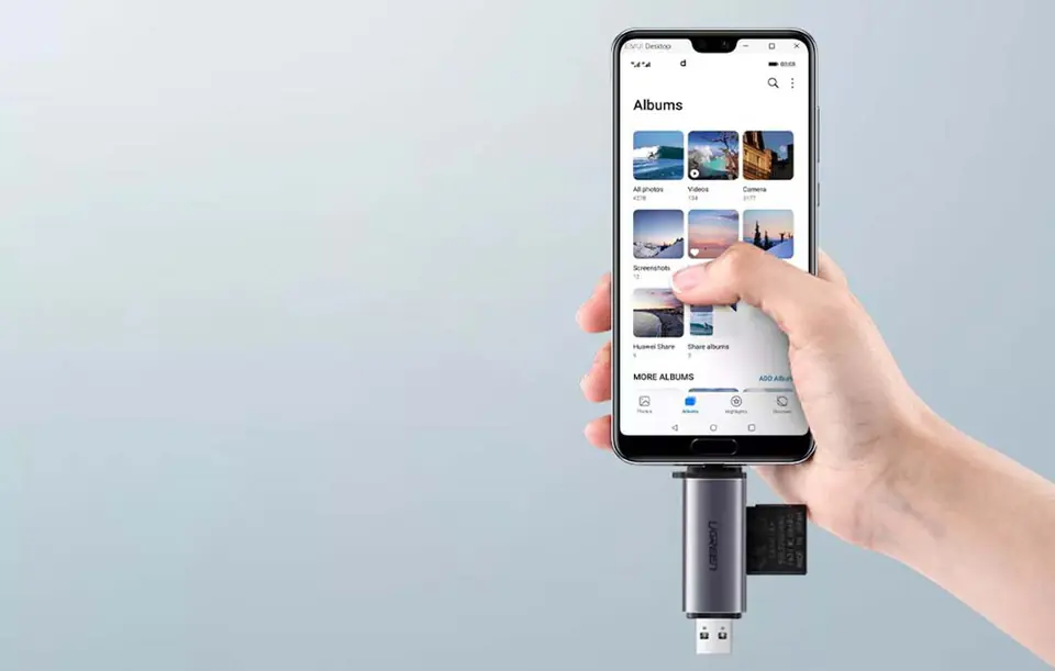 USB + USB-C UGREEN CM304 SD Card Reader + microSD Adapter (Black)