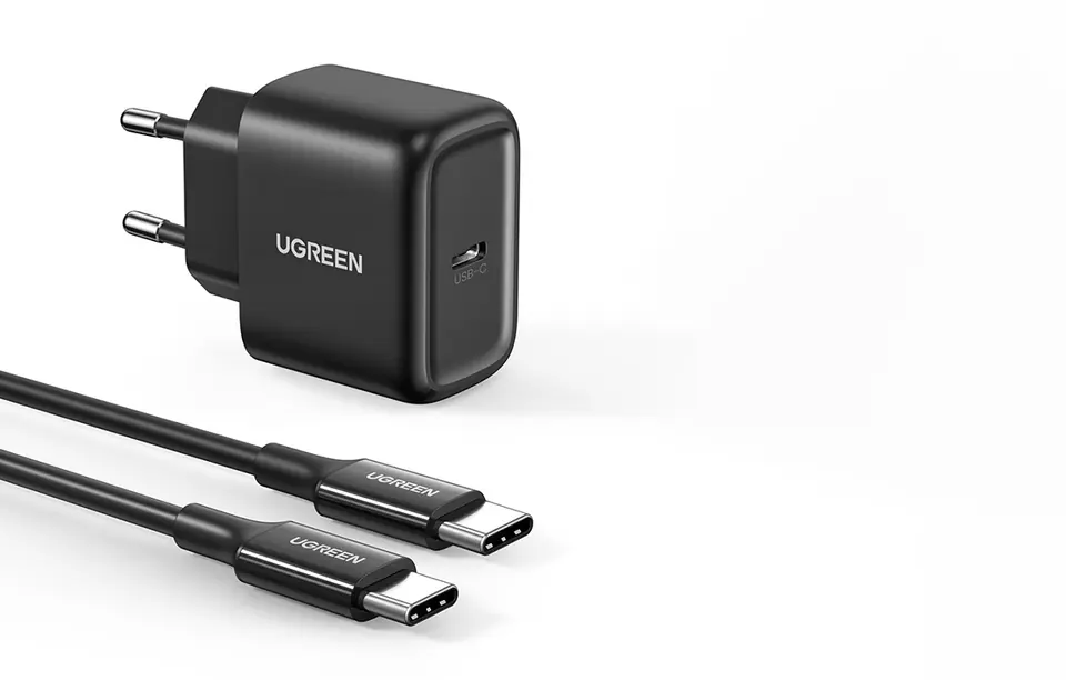 UGREEN CD250 Wall Charger, 25W, USB-C (Black) + USB-C to USB-C Cable, 2m (Black)