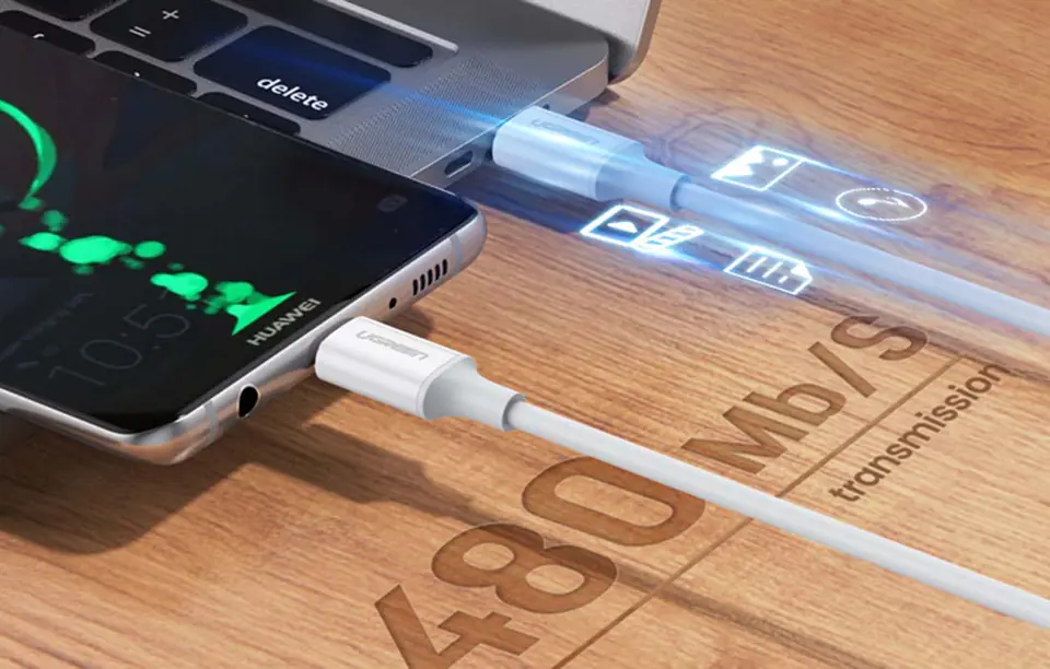Kabel USB-C do USB-C UGREEN US264, 60W, 0.5m (biały)