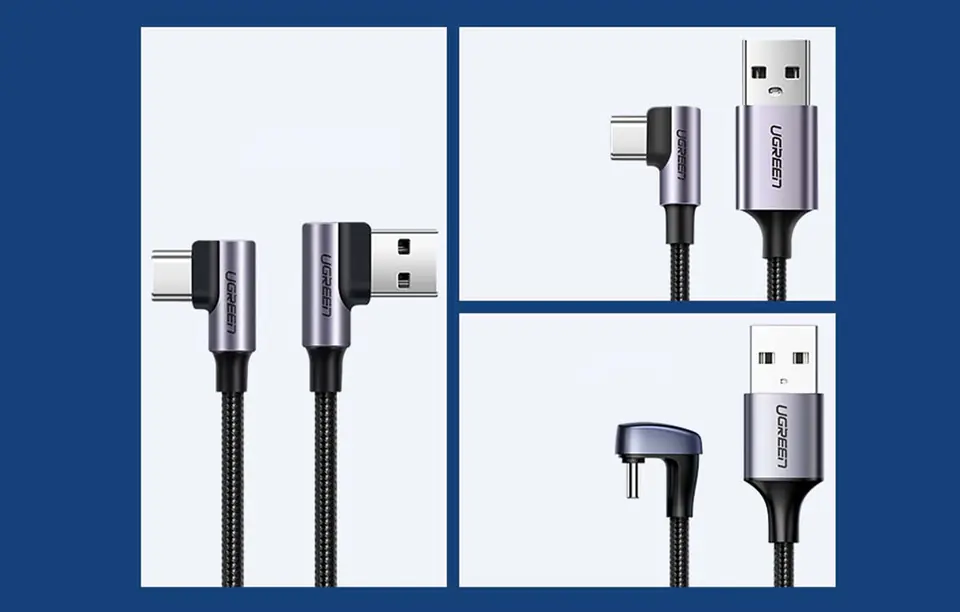 Kabel USB do USB-C, kątowy UGREEN US176, 3A, 2m (czarny)