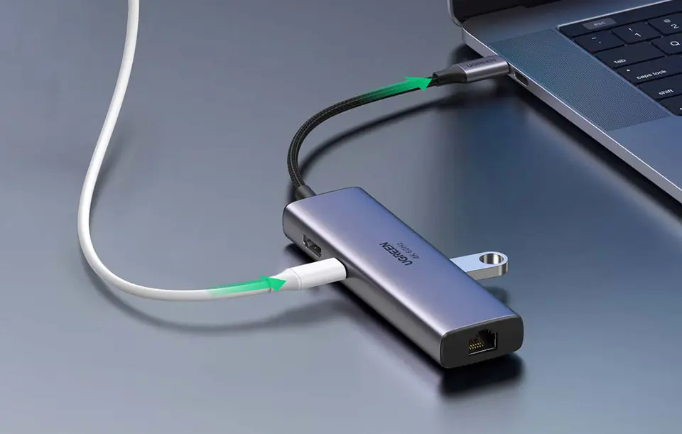 6in1 Adapter UGREEN CM512 USB-C to 2x USB + HDMI + USB-C + RJ45 + TF/SD (grey)