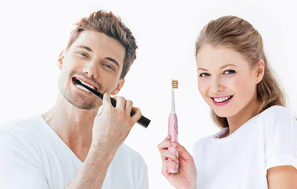 Szczoteczki soniczne do zębów z zestawem końcówek i etui FairyWill FW-507 (Czarna i Różowa)