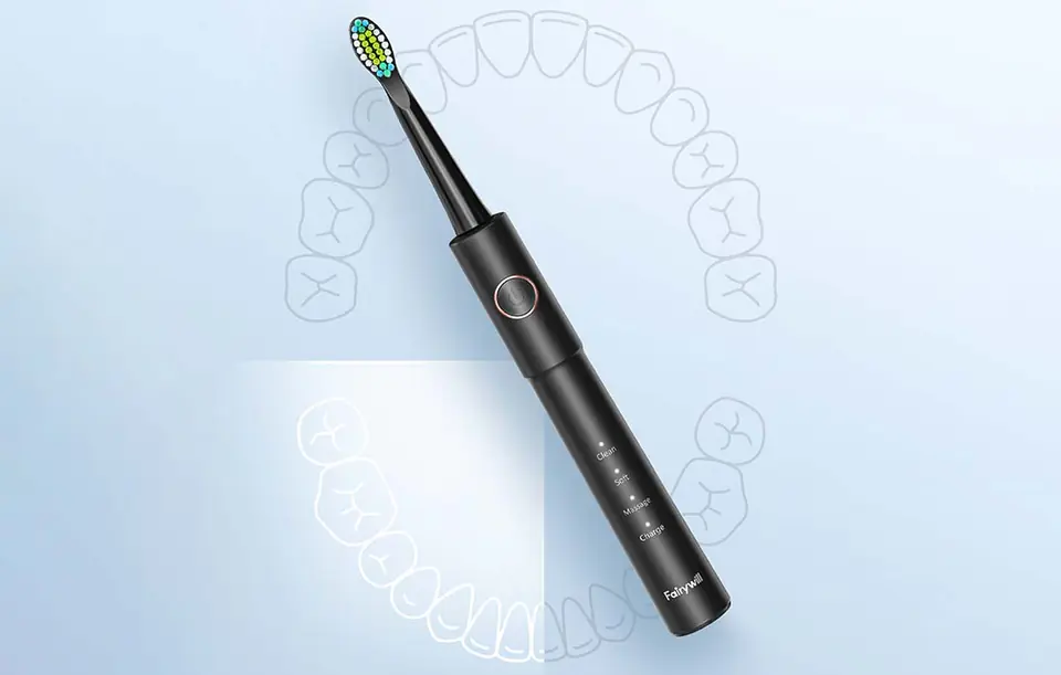 Sonic toothbrush with tip set and irrigator FairyWill FW-5020E + FW-E11 (black)